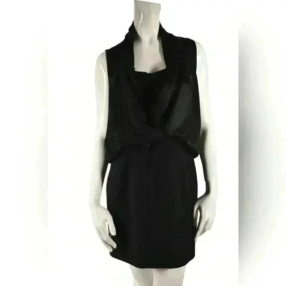 ALEXANDER WANG Black Wool Silk Satin Mesh Bustier  Fitted Dress 8US Small - Picture 1 of 7